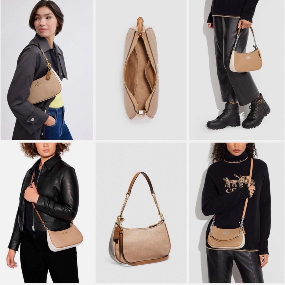 Coach-Teri Shoulder Bag in Colorblock Taupe/Multi Pebble Leather - Picture 8 of 9